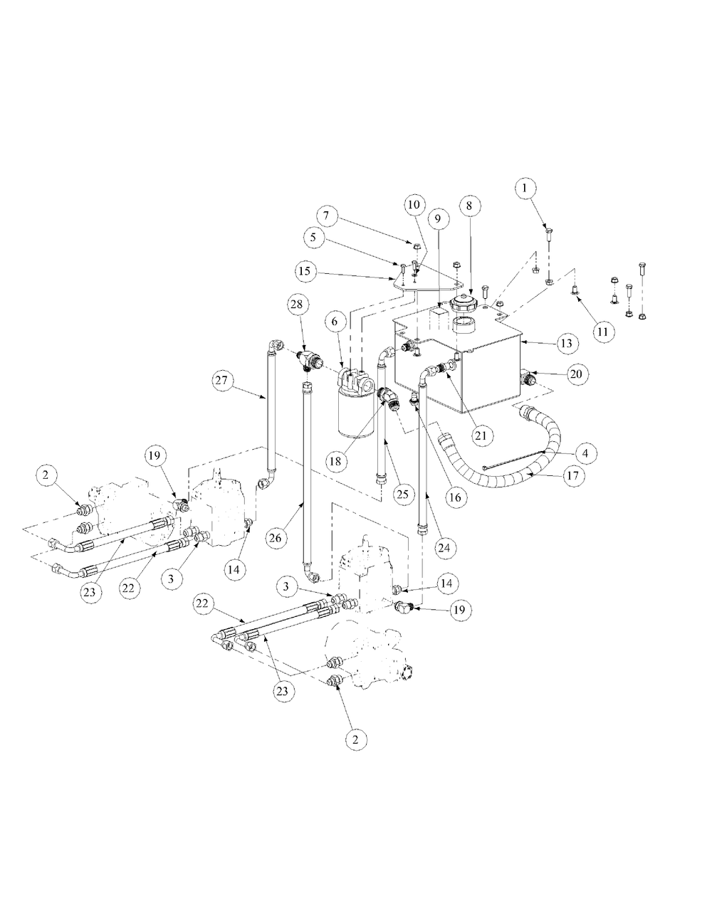 Hydro Tank And Hose Assembly Diagram and Parts List for M72-GN (53AB5FEZ750-28-HP)(2004) Cub Cadet Lawn Tractor